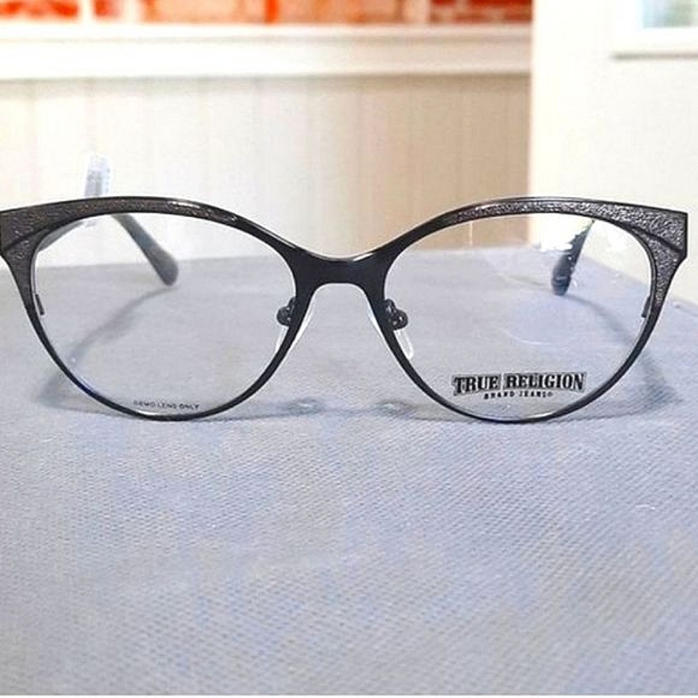 NEW Cat Eye Eyeglass Frame, True Religion, black/gray, metal Rx'able  52-16-140 - Picture 2 of 5